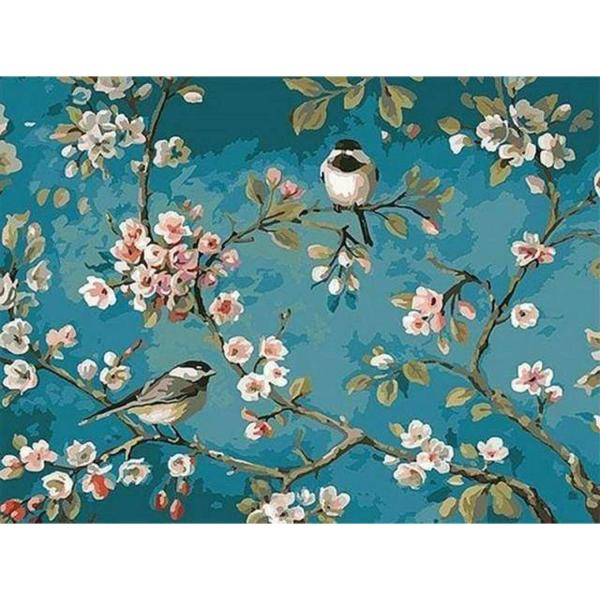 Peinture au numéro : Fleurs et oiseaux 2 - sans châssis en bois - FiguredArt-PN350