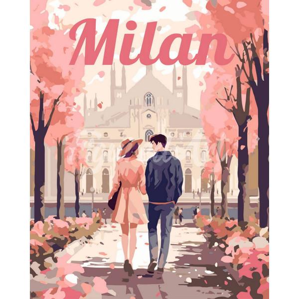 Peinture au numéro : Affiche de voyage Milan en fleurs  - sans châssis en bois - FiguredArt-FA10260
