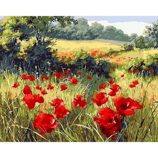 Peinture au numéro : Coquelicots champêtres - sans châssis en bois - FiguredArt-PN2985