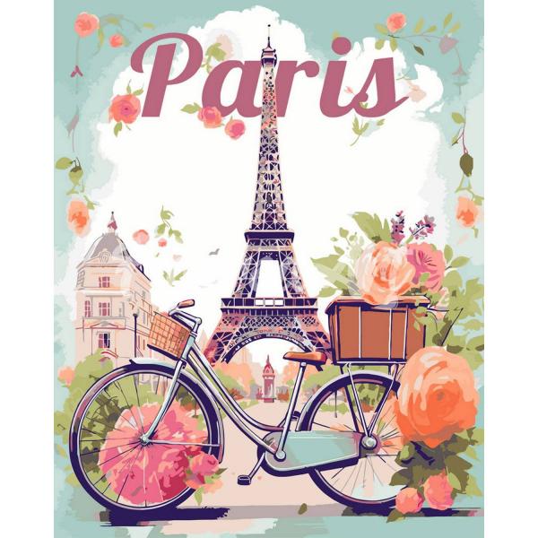 Peinture au numéro : Affiche de voyage Paris en fleurs  - sans châssis en bois - FiguredArt-FA10262