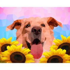 Diamond Painting Dog Polygon Art with Sunflowers - without frame