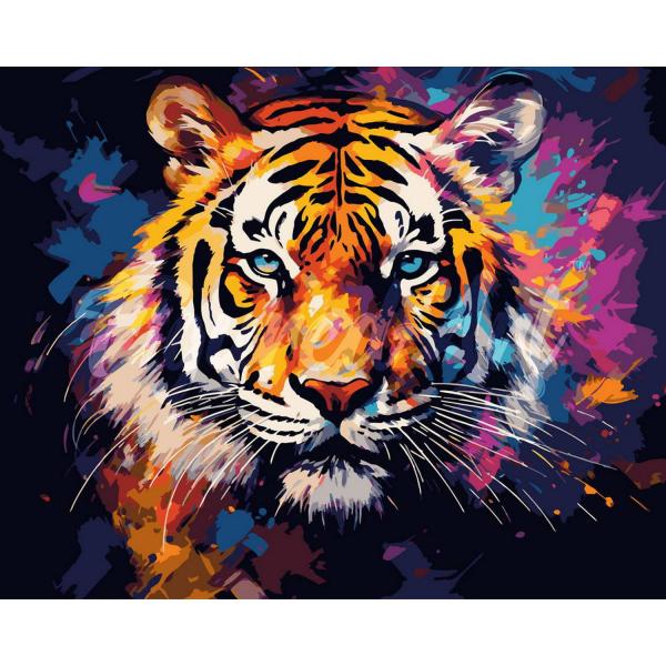 Peinture au numéro : Tigre Coloré Abstrait  - sans châssis en bois - FiguredArt-FA10191