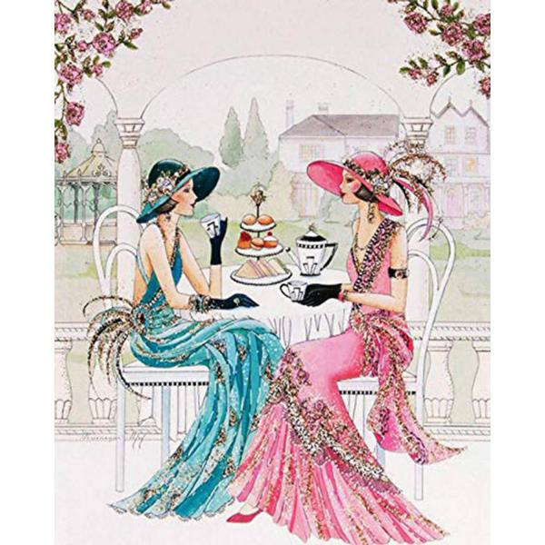 Diamond Painting Leinwand Zwei Frauen mit Tee - ohne Keilrahmen - FiguredArt-DP-10862