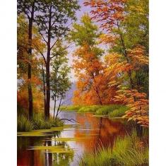 Broderie diamant : Lac en Automne  - toile tendue sur chassis