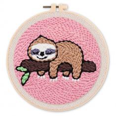 Punch Needle Kit - Sloth on a Branch - with circular frame
