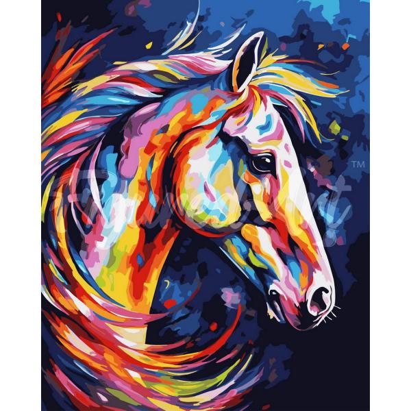 Peinture au numéro : Cheval Coloré Abstrait  - sans châssis en bois - FiguredArt-FA10199