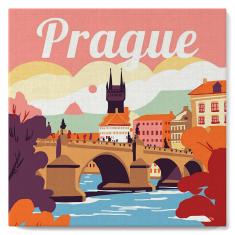 Mini Paint by numbers Travel Poster Prague - already stretched on a wooden frame
