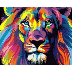 Broderie diamant : Lion Pop Art  - toile tendue sur chassis