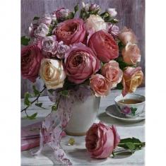 Broderie diamant : Bouquet de Roses  - toile tendue sur chassis