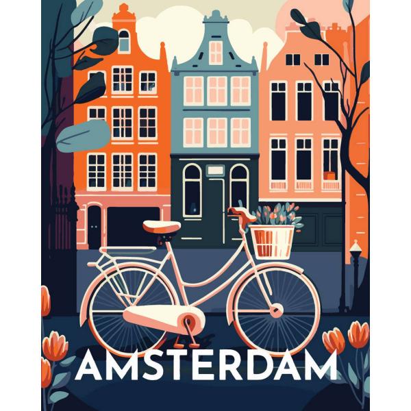 Peinture au numéro : Affiche Vintage Amsterdam - sans châssis en bois - FiguredArt-FA10154
