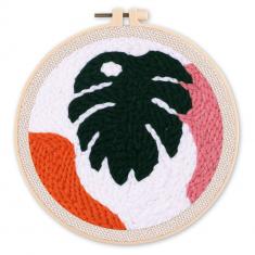Punch Needle Kit - Large Green Leaf - with circular frame