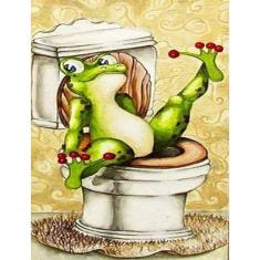 Broderie diamant : La Grenouille aux Toilettes  - toile tendue sur chassis