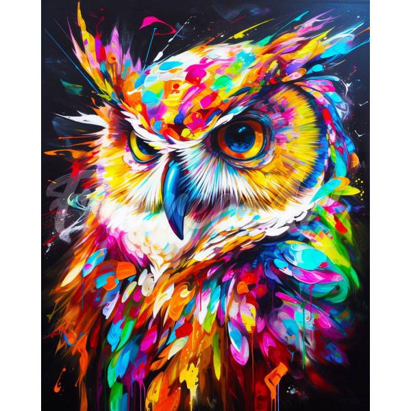 Broderie diamant : Hibou Coloré Abstrait  - toile tendue sur chassis - FiguredArt-DP-FA10206-Y