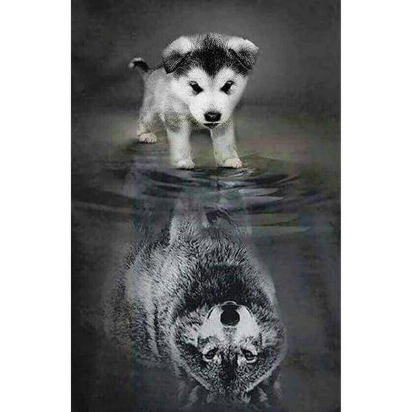 Broderie diamant : Chien et Reflet de Loup  - toile tendue sur chassis - FiguredArt-DP-181-Y