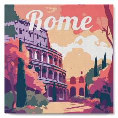 Mini Paint by numbers Travel Poster Rome - already stretched on a wooden frame