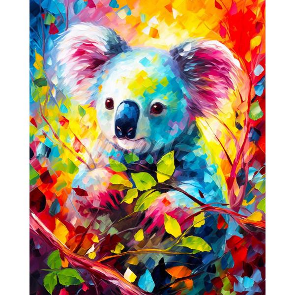 Broderie diamant : Koala Coloré Abstrait  - toile tendue sur chassis - FiguredArt-DP-FA10201-Y