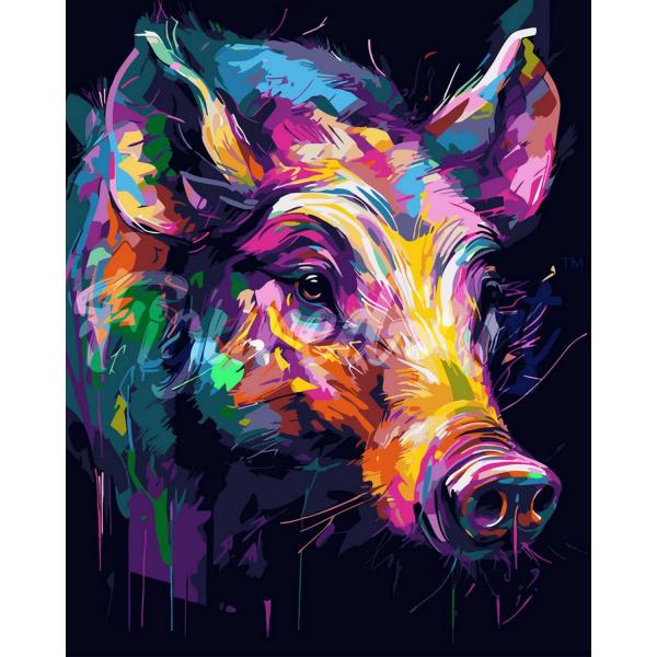 Peinture au numéro : Sanglier Coloré Abstrait  - sans châssis en bois - FiguredArt-FA10209