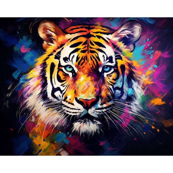 Broderie diamant : Tigre Coloré Abstrait  - toile tendue sur chassis - FiguredArt-DP-FA10191-Y