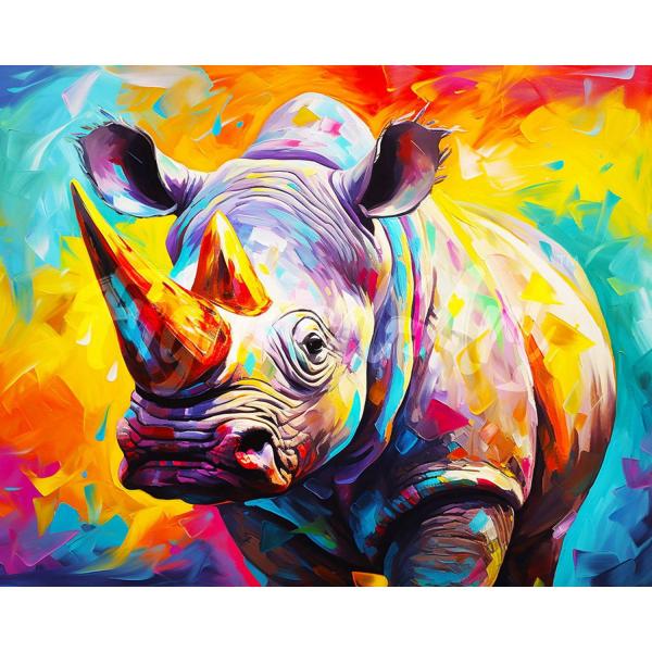 Broderie diamant : Rhinocéros Coloré Abstrait  - toile tendue sur chassis - FiguredArt-DP-FA10190-Y