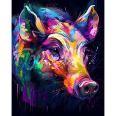 Diamond Painting Colorful Abstract Wildlife - Wild boar - already stretched on a wooden frame