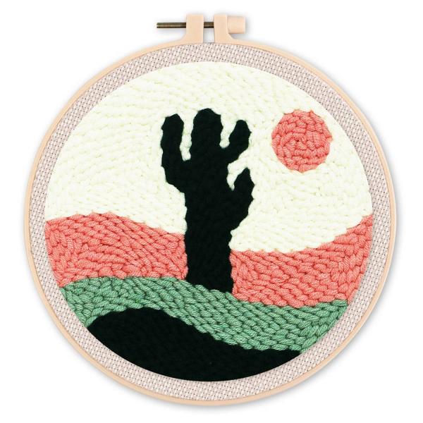 Punch Needle : Cactus dans le Désert  - avec cadre - FiguredArt-CD0088