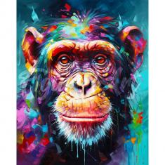 Diamond Painting Colorful Abstract Wildlife - Chimpanzee - already stretched on a wooden frame