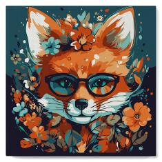 Mini Paint by numbers Fantasy fox and flowers - already stretched on a wooden frame