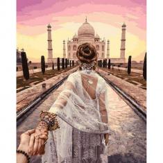 Peinture au numéro : Balade Romantique Taj Mahal  - toile tendue sur châssis