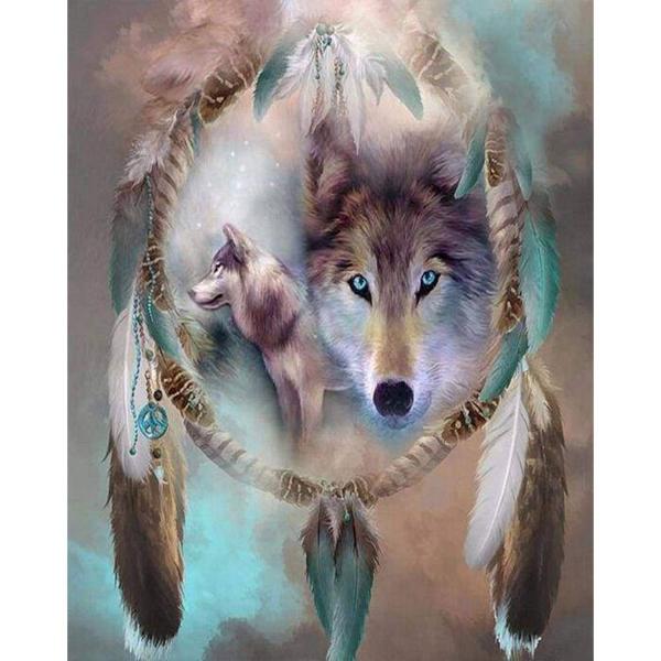 Peinture au numéro : Loups et Plumes - sans châssis en bois - FiguredArt-PN932