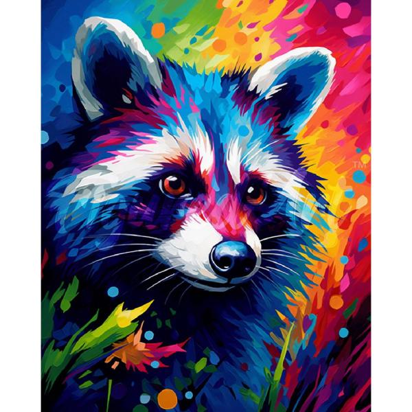 Broderie diamant : Raton laveur Coloré Abstrait  - toile tendue sur chassis - FiguredArt-DP-FA10208-Y