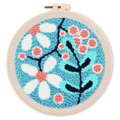 Punch Needle Kit - A Spread of White Flowers - with circular frame