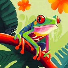 Mini Diamond Painting Tropischer Rotaugen-Blattfrosch - ohne Keilrahmen