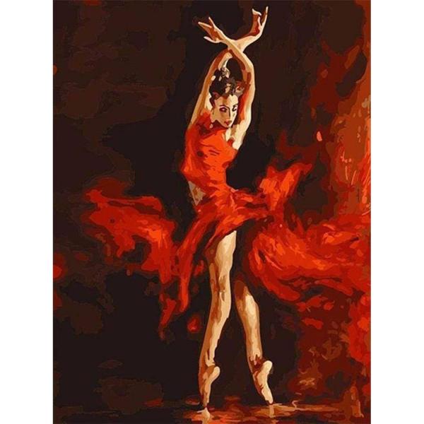 Peinture au numéro : Danseuse Rouge Magique - sans châssis en bois - FiguredArt-PN415