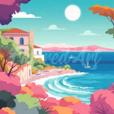 Mini Diamond Painting DP-SFA178 Colorful French Riviera 25x25 round diamond rolled canvas - without 