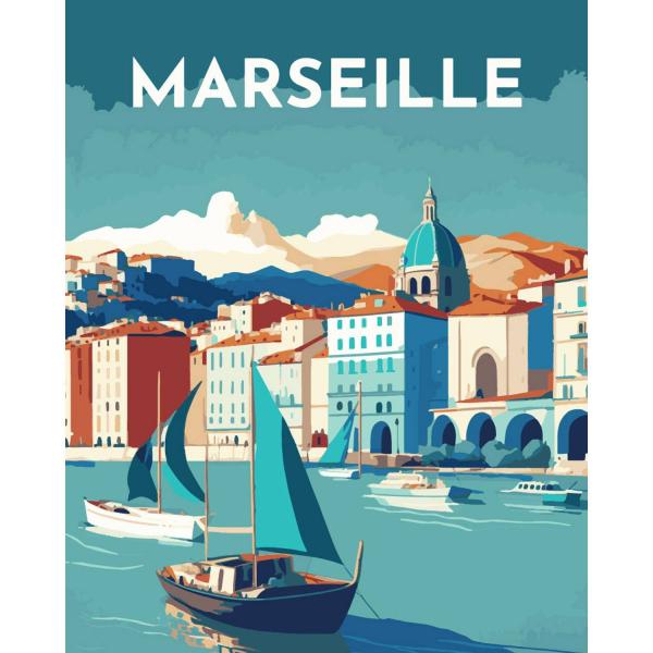 Peinture au numéro : Affiche Vintage Marseille - sans châssis en bois - FiguredArt-FA10134