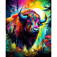 Diamond Painting Colorful Abstract Wildlife - Bison - already stretched on a wooden frame