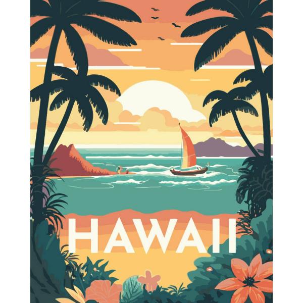 Peinture au numéro : Affiche Vintage Hawaii - sans châssis en bois - FiguredArt-FA10167