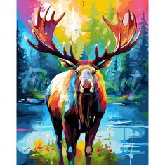 Diamond Painting Colorful Abstract Wildlife - Moose - already stretched on a wooden frame