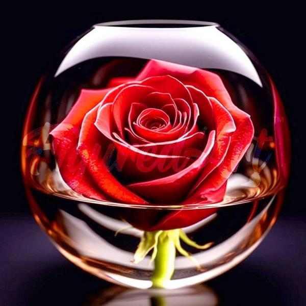 Mini broderie diamant : Rose Rouge dans le Verre  - sans chassis en bois - FiguredArt-DP-SFA187