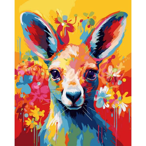 Peinture au numéro : Kangourou Coloré Abstrait  - sans châssis en bois - FiguredArt-FA10200
