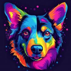 Mini broderie diamant : Chien Abstrait Pop Art Néon  - sans chassis en bois