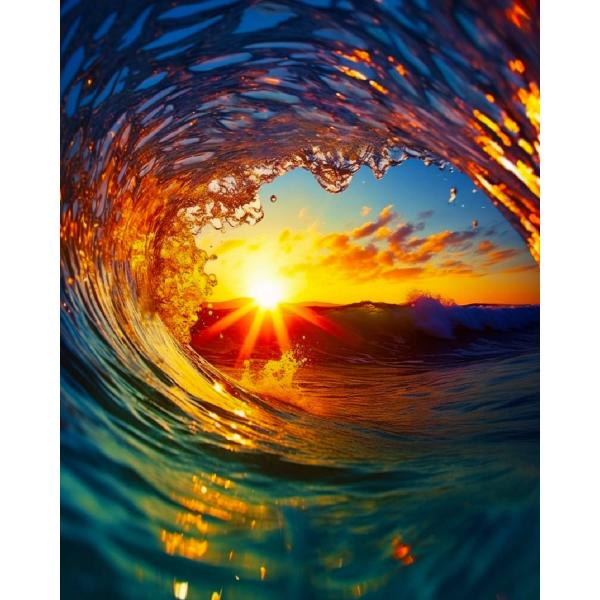 Diamond Painting The Wave and Sunset - already stretched on a wooden frame - FiguredArt-DP-FA10235-Y