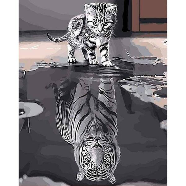 Peinture au numéro : Chaton Reflet Tigre - toile tendue sur châssis - FiguredArt-PN679-Y