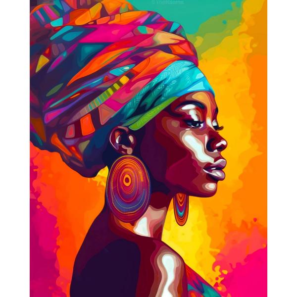 Broderie diamant : Dame africaine lumineuse  - toile tendue sur chassis - FiguredArt-DP-FA10240-Y