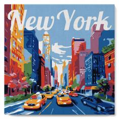Mini Paint by numbers Travel Poster New York City - already stretched on a wooden frame