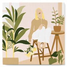 Mini Paint by numbers Woman in the room with plants - already stretched on a wooden frame