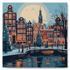 Mini Paint by numbers Christmas in Amsterdam - already stretched on a wooden frame