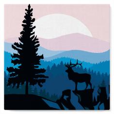 Mini peinture au numéro : Cerf majestueux et Paysage  - toile tendue sur chassis