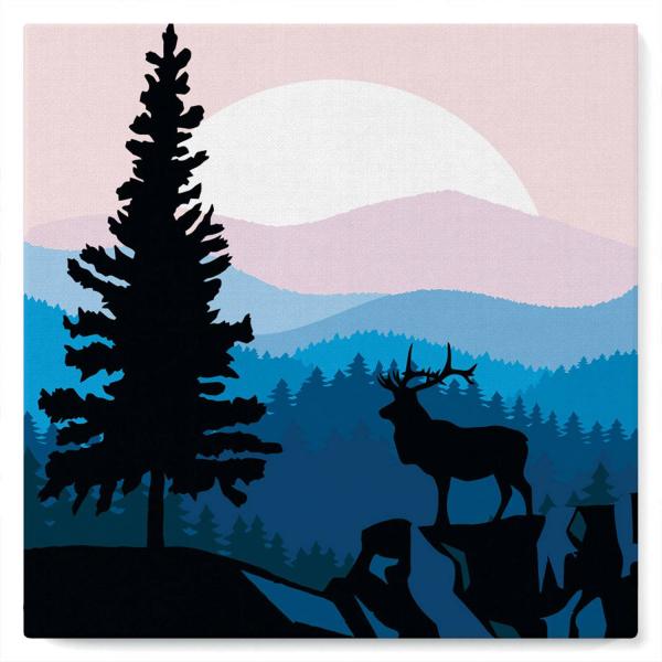 Mini peinture au numéro : Cerf majestueux et Paysage  - toile tendue sur chassis - FiguredArt-SFA009-Y