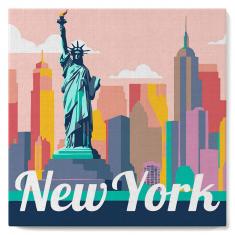 Mini Paint by numbers Travel Poster New York Statue of Liberty - already stretched on a wooden frame